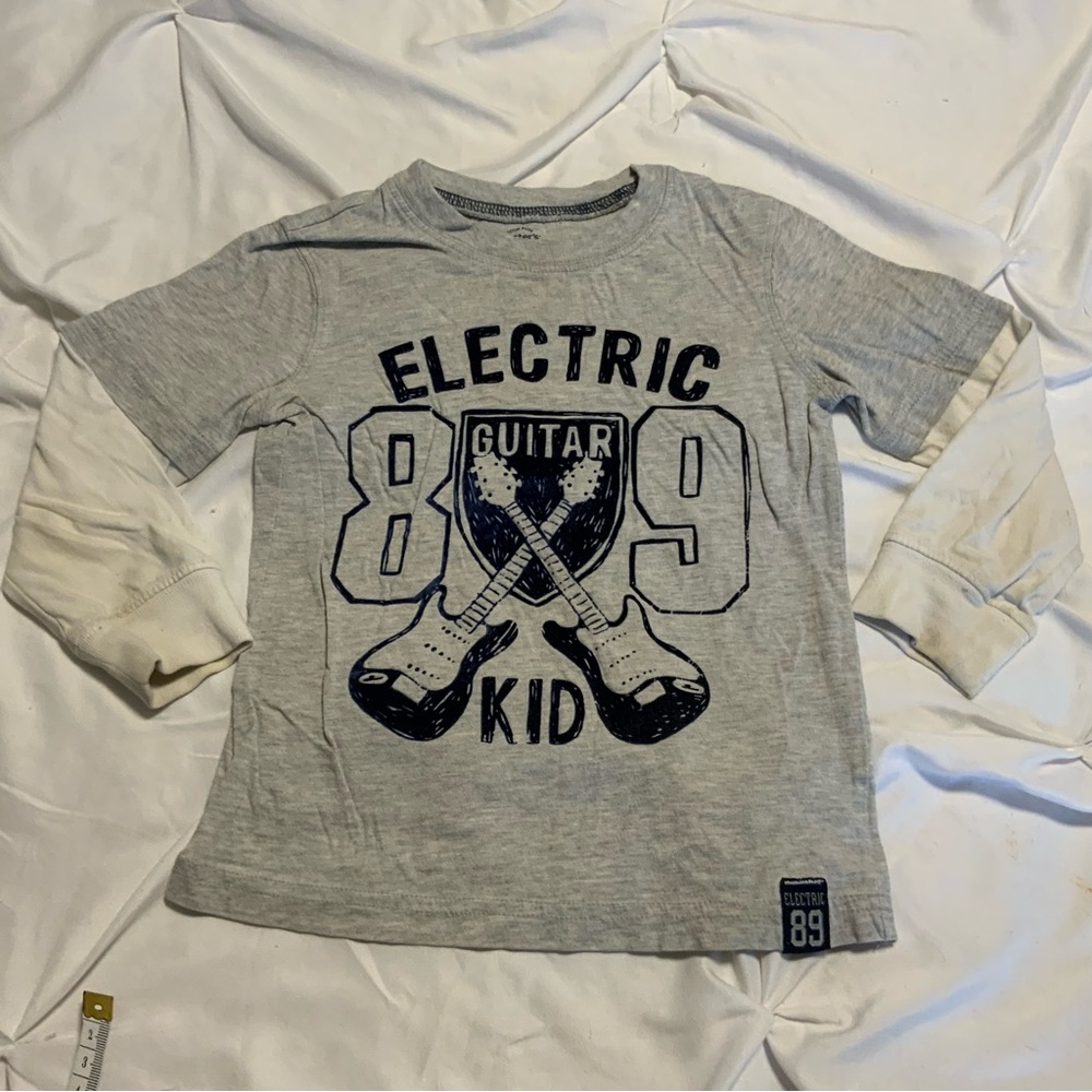 Pick any 5 for $15 3D Felt Graphic Electric Kid Gray Long Sleeve Shirt